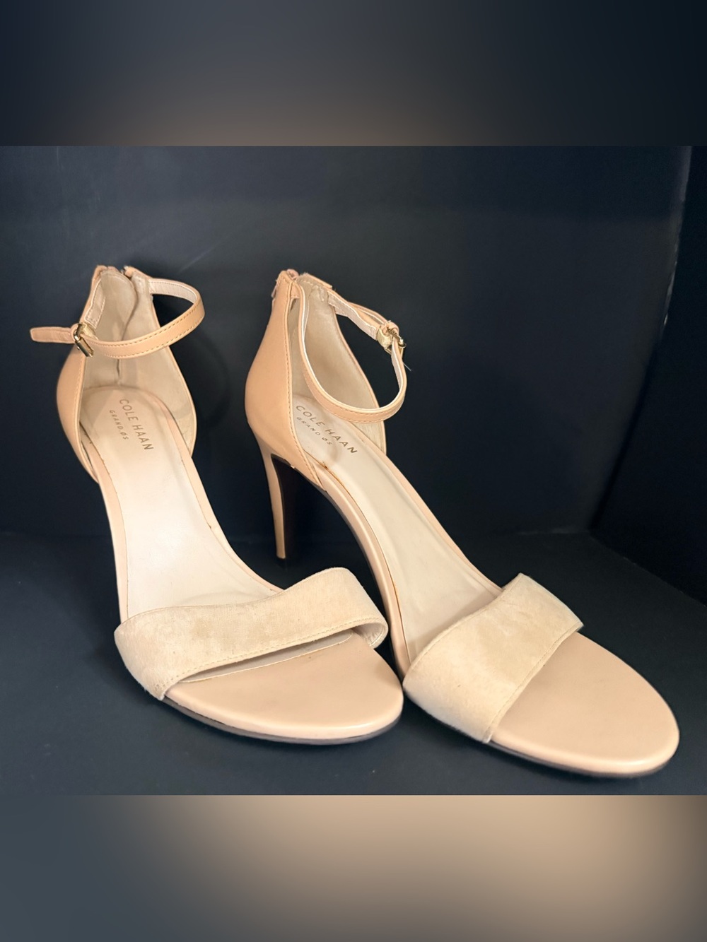 Cole Haan Beige Ankle-Strap Stiletto Sandals